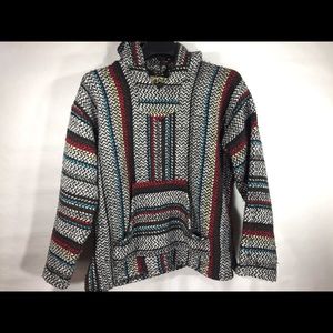 Baja Joe Woven Rainbow Hoodie Sweater Large Unisex